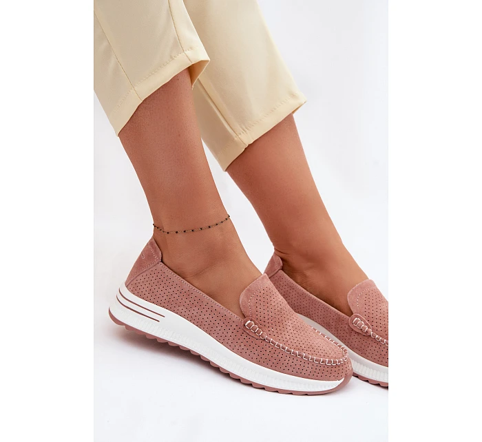 Růžové dámské semišové mokasiny Pevina