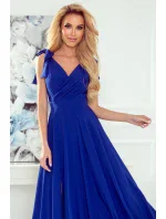 ELENA - Dlhé dámske šaty v nevädzovej farbe s výstrihom a zaväzovaním na ramenách 405-2 ELENA - Dlhé dámske šaty v nevädzovej farbe s výstrihom a zaväzovaním na ramenách 405-2