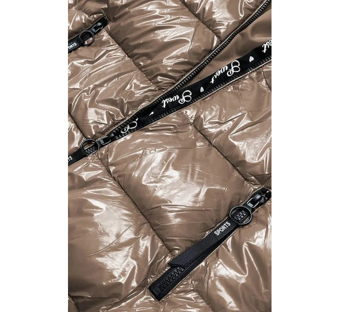 Dámska svetlohnedá lakovaná bunda (B8039-12)