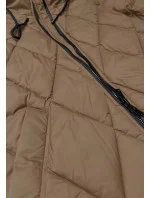 Dámska dlhá zimná bunda s kapucňou Libland camel (7832)