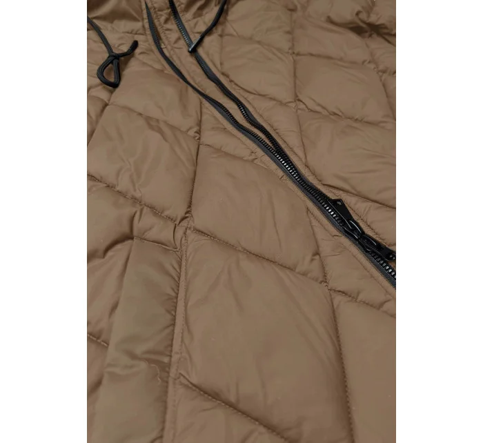 Dámska dlhá zimná bunda s kapucňou Libland camel (7832)