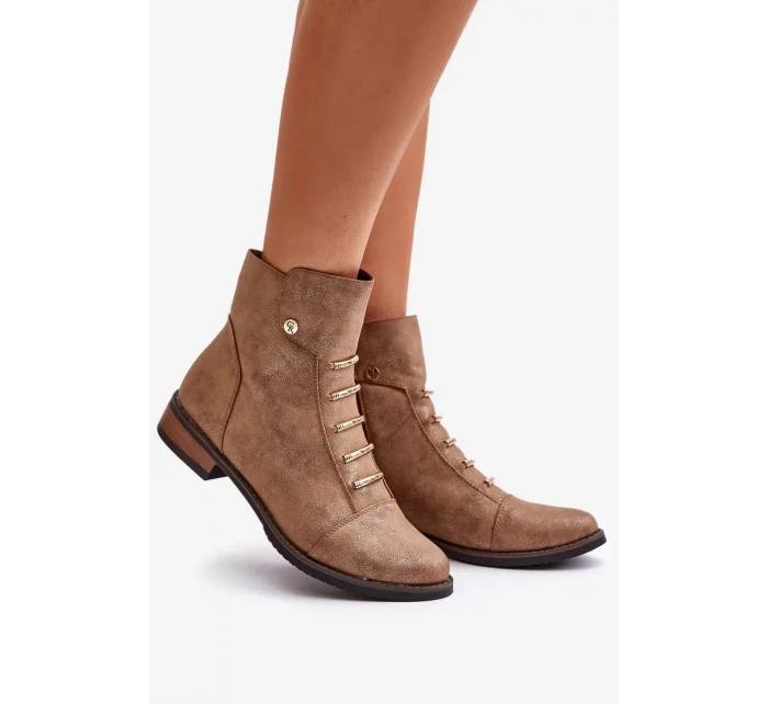 Dámske zateplené členkové topánky s plochým podpätkom Gold Labise Dámske zateplené členkové topánky s plochým podpätkom Gold Labise