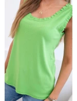 Dámská viskózová halenka s volánem ve výstřihu jasně zelená