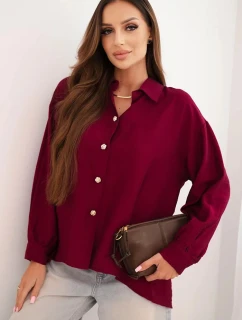 Dámska elegantná viskózna košeľa s ozdobnými gombíkmi slivka