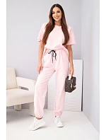 Dámska bavlnená súprava: tričko s krátkym rukávom a tepláky púdrovo ružová