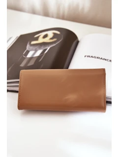 Eko Skórzany Gładki Portfel Damski Ciemnobeżowy Erolia