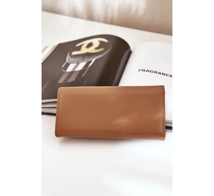 Eko Skórzany Gładki Portfel Damski Ciemnobeżowy Erolia