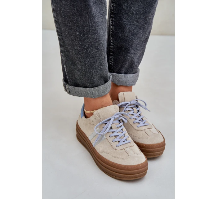 Zazoo N1068S4 Damskie Zamszowe Sneakersy Na Platformie Beżowe