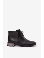 Dámské kotníkové boty z pravé kůže na nízkém podpatku Zazoo 1396 Černé