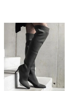 Dámské vysoké kozačky na podpatku model 21748027 Tmavě zelená khaki CM Paris - Inello