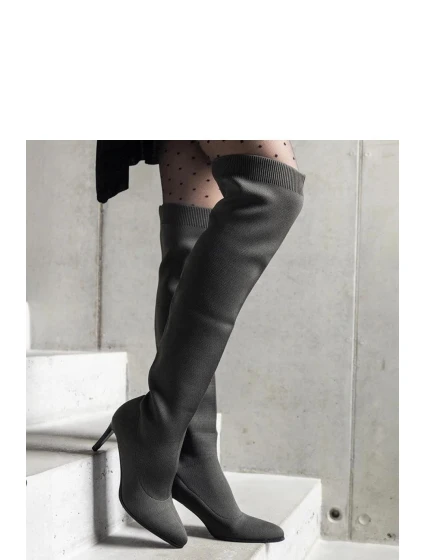 Dámske čižmy na vysokom podpätku 9125 Tmavo zelená khaki - CM Paris