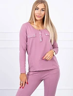 Súprava s gombíkovým výstrihom tmavo ružová