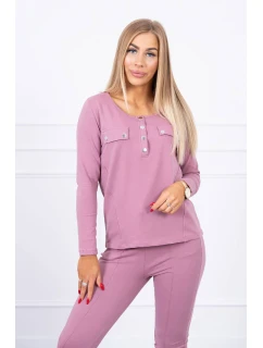 Súprava s gombíkovým výstrihom tmavo ružová