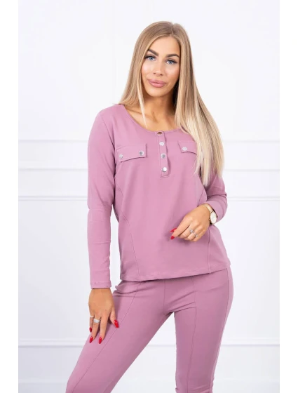 Súprava s gombíkovým výstrihom tmavo ružová