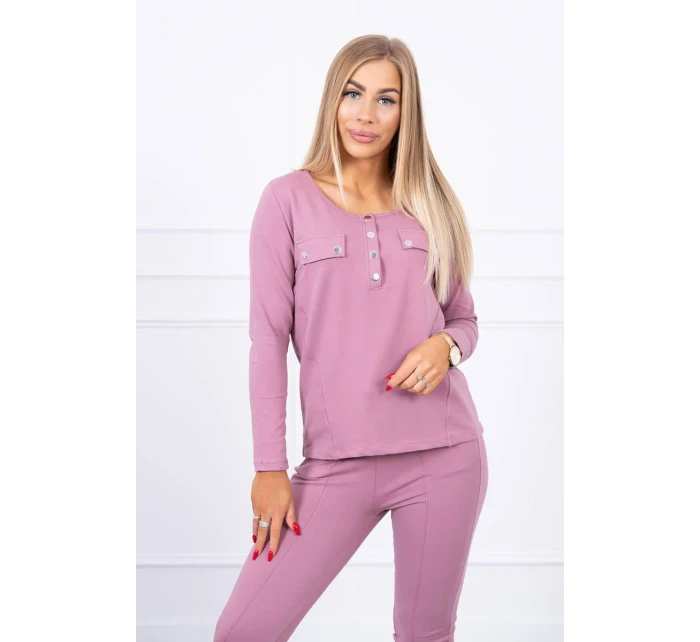 Súprava s gombíkovým výstrihom tmavo ružová