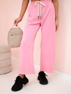 Maslové nohavice viazané v páse ružovej farby