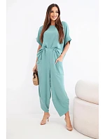 Viskózová blúzka + nohavice tmavá mentolová