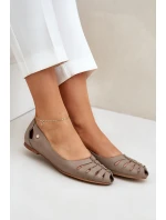 Zazoo 10009 Wygodne Skórzane Baleriny Damskie Ciemnobeżowe