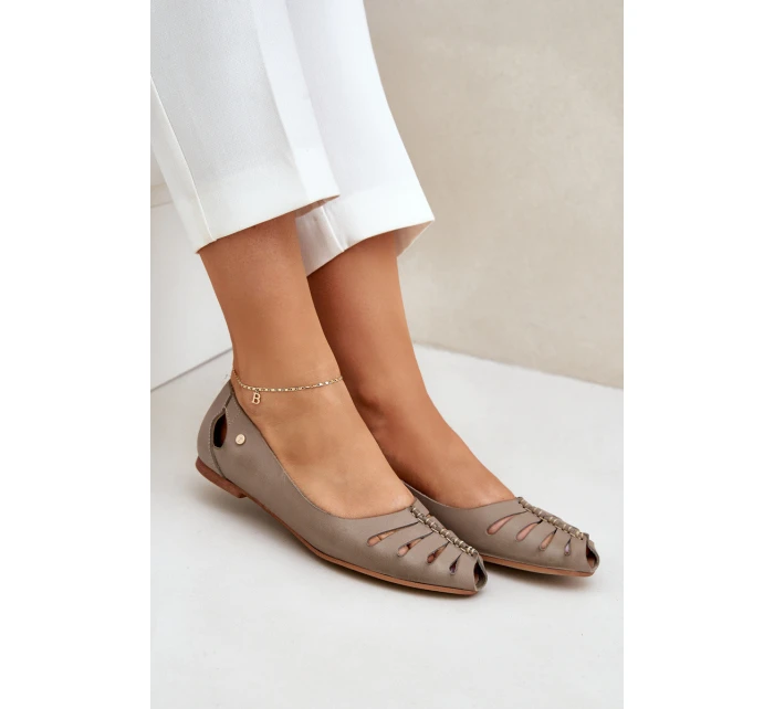 Zazoo 10009 Wygodne Skórzane Baleriny Damskie Ciemnobeżowe