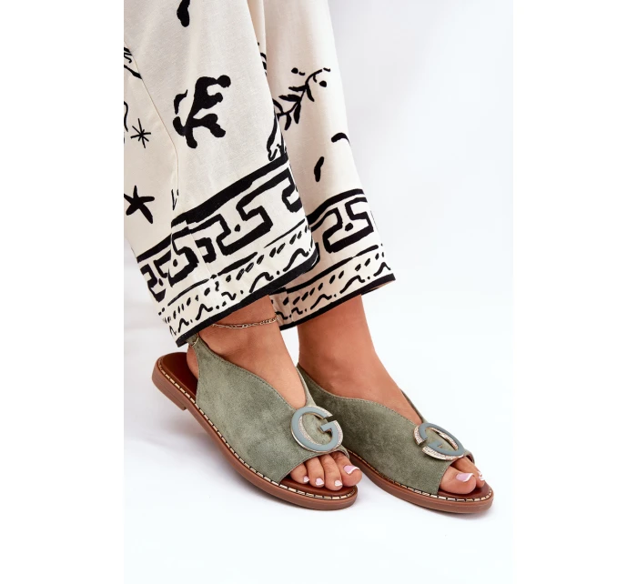 Płaskie Sandały Z Ozdobą Zielone Haliones Płaskie Sandały Z Ozdobą Zielone Haliones
