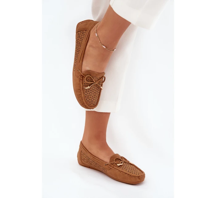 Mokasyny Damskie Z Ażurowym Wzorem I Wiązaniem Camel Mirisa