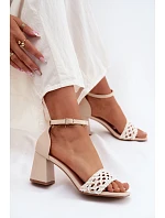 Ženské sandály na podpatku s pleteným vzorem světle béžové Felena