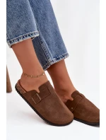 Dámske papuče a topánky na platforme s prackou - hnedé Selio