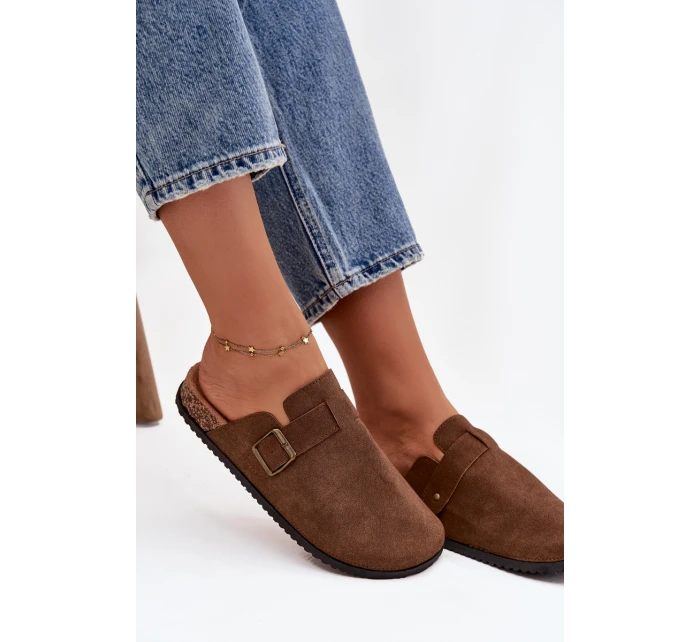 Dámske papuče a topánky na platforme s prackou - hnedé Selio