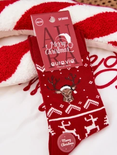 Pánske vianočné ponožky s motívom sobov - červené