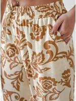 Dámské květované kalhoty s širokými nohavicemi camel Dstreet model 21987398 - FashionStreet