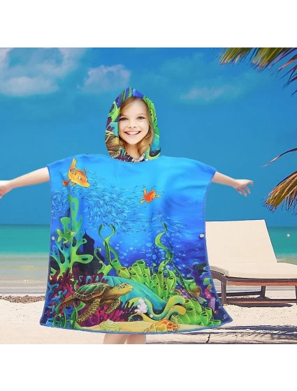PončoBavlnené svetové detské plážové pončo s kapucňou 60x60 PončoBavlnené svetové detské plážové pončo s kapucňou 60x60