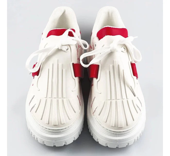 Bielo-červené dámske športové topánky so zakrytým šnurovaním (RA2049)