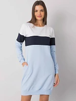 Dámska trojfarebná dlhá mikina s vreckami biela/tmavomodrá (5869)