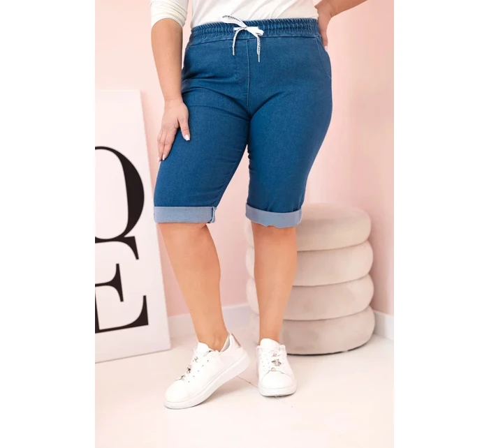 Dámske bavlnené šortky s džínsovými kravatami v nadmernej veľkosti
