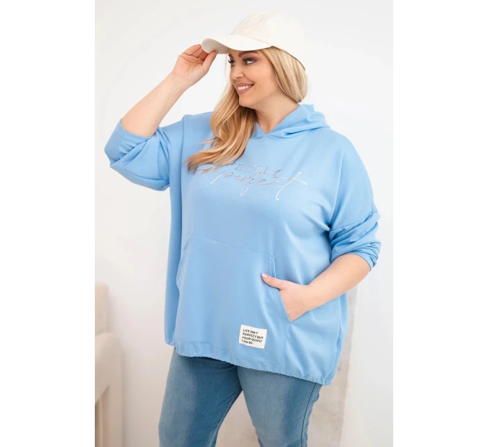 Dámská mikina Plus Size s kapucí a potiskem modrá