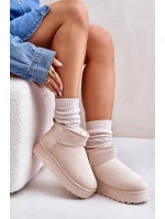 Śniegowce Damskie Na Platformie Ocieplane Futerkiem Jasnobeżowe Xamella