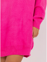 Fluo ružové voľné pletené šaty s výstrihom do V RUE PARIS