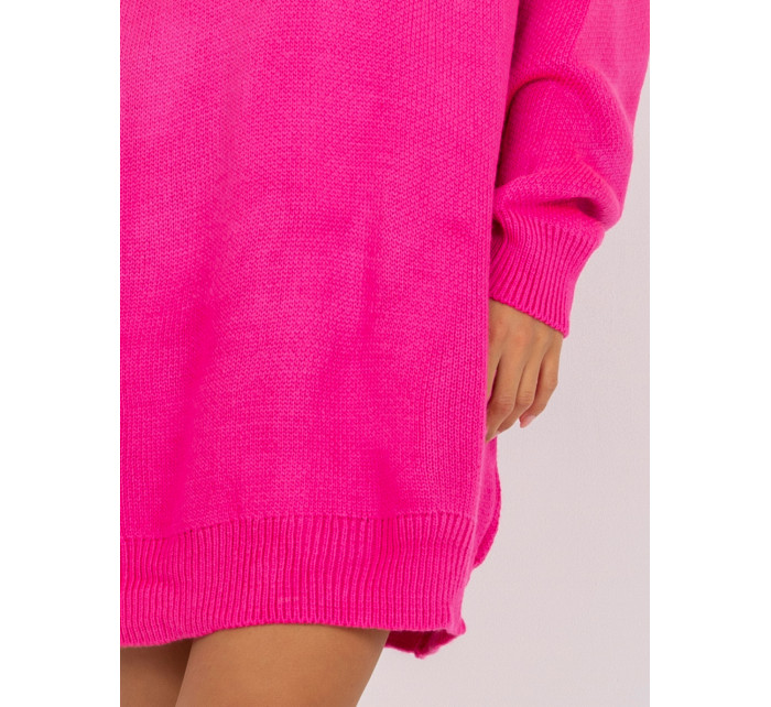 Fluo ružové voľné pletené šaty s výstrihom do V RUE PARIS