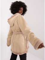 Béžový krátky zimný kabát s kapucňou