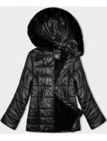 Černá prošívaná dámská bunda s kapucí model 21246815 - S'WEST Černá prošívaná dámská bunda s kapucí model 21246815 - S'WEST
