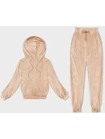 Dámská velurová souprava v broskvové barvě s kapucí model 20098862 - J.STYLE Dámská velurová souprava v broskvové barvě s kapucí model 20098862 - J.STYLE