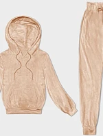 Dámska velúrová tepláková súprava s kapucňou broskyňová (8C1175-150)