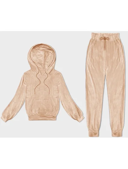 Dámská velurová souprava v broskvové barvě s kapucí model 20098862 - J.STYLE Dámská velurová souprava v broskvové barvě s kapucí model 20098862 - J.STYLE