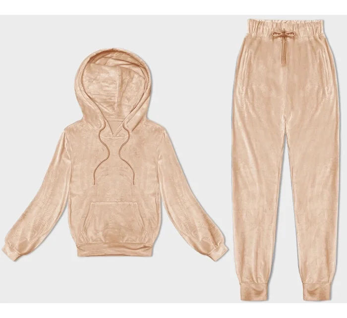 Dámská velurová souprava v broskvové barvě s kapucí model 20098862 - J.STYLE Dámská velurová souprava v broskvové barvě s kapucí model 20098862 - J.STYLE