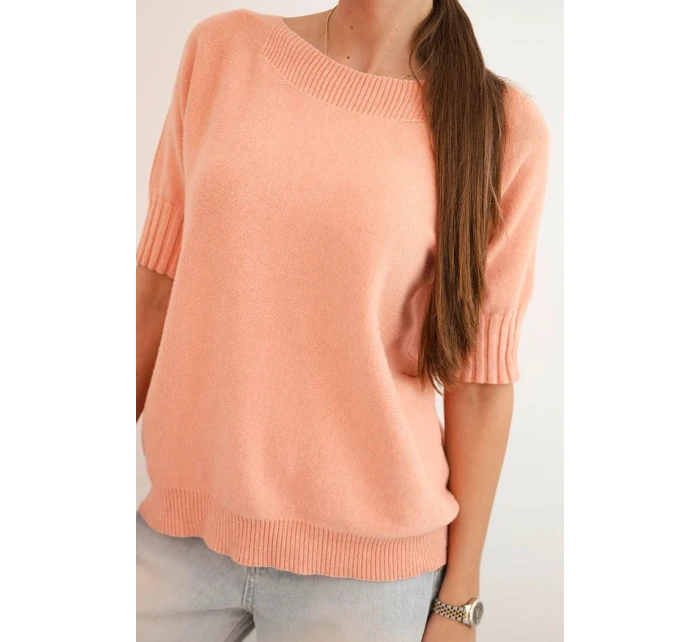 Dámsky viskózový sveter s krátkym rukávom tmavo marhuľový