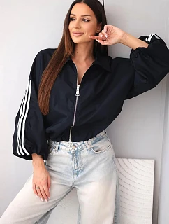 Dámská jarní model 22227962 bunda s límcem a lampasy námořnická modrá - K-Fashion