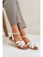 Kožené Dámské Sandály Na Plochém Podpatku Zazoo model 21682231 Ecru - Boto Kožené Dámské Sandály Na Plochém Podpatku Zazoo model 21682231 Ecru - Boto