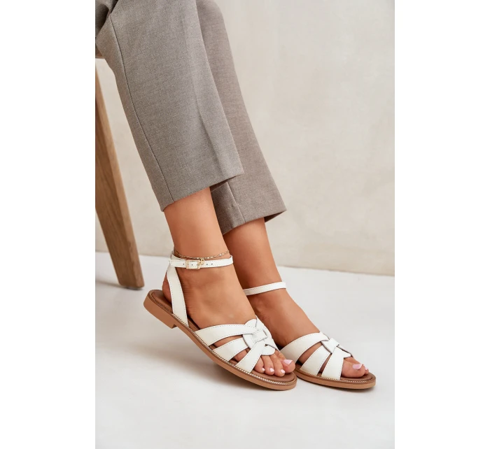 Kožené Dámské Sandály Na Plochém Podpatku Zazoo model 21682231 Ecru - Boto Kožené Dámské Sandály Na Plochém Podpatku Zazoo model 21682231 Ecru - Boto