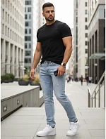 Pánske slim fit džínsy s odieraním svetlo modrá FashionStreet UX4488