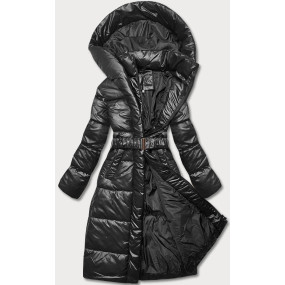 Čierna vypasovaná zimná bunda s opaskom (L22-9869-1)